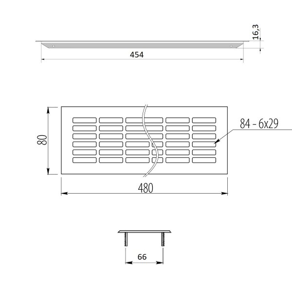 Aluminium Lüftungsgitter 480x80mm gerade Lochung Stegblech div. Farben Lüftungsblech Silber eloxiert