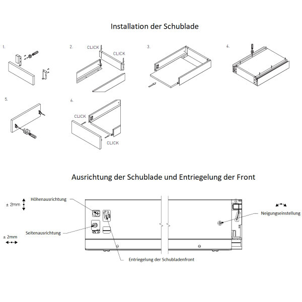 Stahl Schubladen-Set Weiß Schubkastensystem Soft Close Unterflurführungen Vollauszug 400mm 200mm