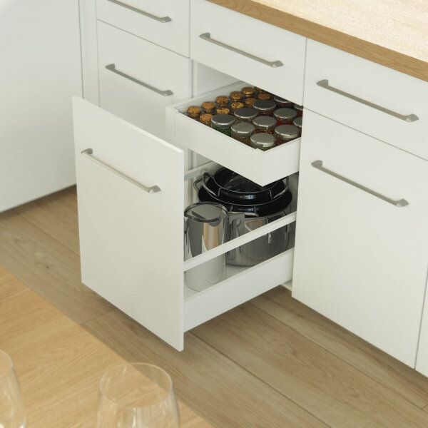 Stahl Schubladen-Set Weiß Schubkastensystem Soft Close Unterflurführungen Vollauszug 550mm 168mm