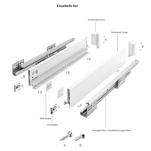 Stahl Schubladen-Set Weiß Schubkastensystem Soft Close Unterflurführungen Vollauszug 550mm 168mm