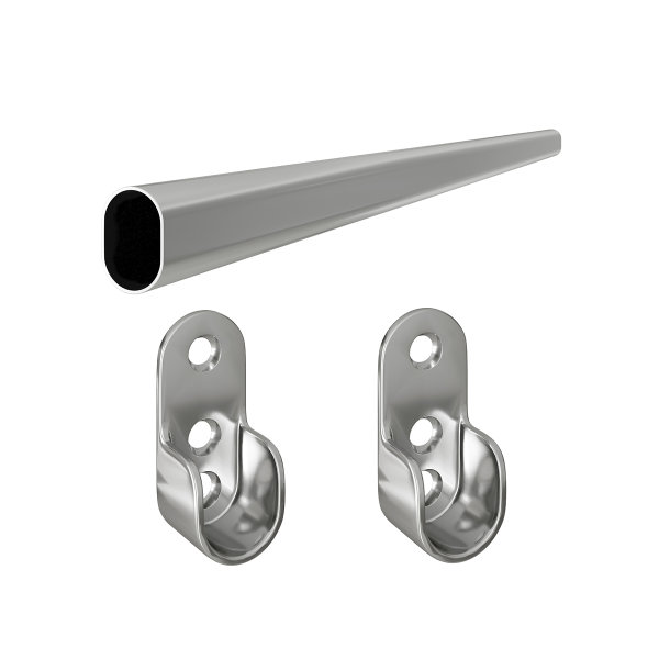 Garderobenstange Kleiderschrankstange verchromt 30x15mm Ovalstange Kleiderstangenhalter 1,00 Meter