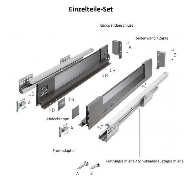Glaszargen Schubladensystem Schubladen-Set Anthrazit Soft Close Schubladenauszug Vollauszug 300mm 120mm