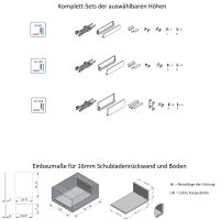 Glaszargen Schubladensystem Schubladen-Set Anthrazit Soft Close Schubladenauszug Vollauszug 300mm 120mm