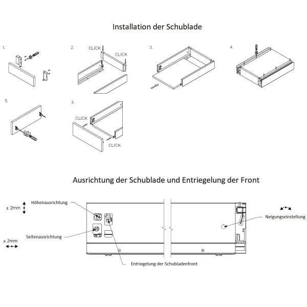 Glaszargen Schubladensystem Schubladen-Set Anthrazit Soft Close Schubladenauszug Vollauszug 550mm 168mm