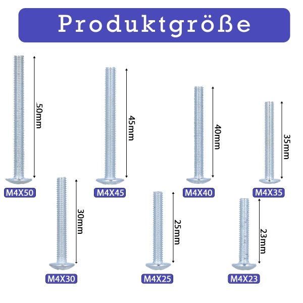 Kreuzschlitz-Schraube Vollgewinde Möbelschraube Griffschraube Stahl Montageschraube M4x30mm