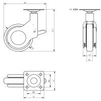 Exklusive M&ouml;belrolle &Oslash; 60mm Polyurethan Lenkrolle Bockrolle 360&deg; Anschraubplatte Laufrolle