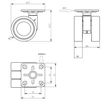 Zweifach-Lenkrolle &Oslash; 50mm M&ouml;belrolle Doppelrolle Schrank- Tischrolle Plattenmontage