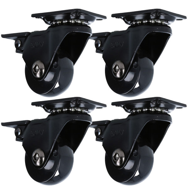 4x Hartbodenrolle Möbelrolle Schwarz Anschraubplatte Polyurethan Lenkrolle modern 35mm mit Bremse