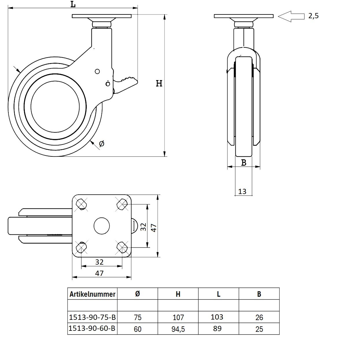 Dörner + Helmer Schwerlastrolle, Design Doppelrollen Polyamid - Robuste Lenkrollen 240 Kg Tragkraft Moeb S0sf00b4