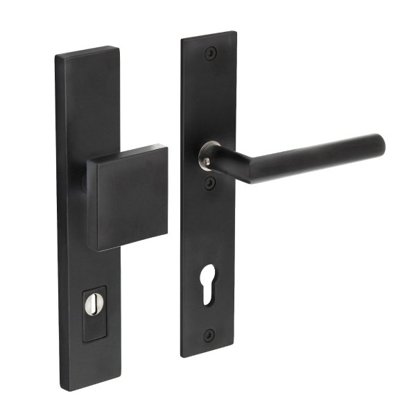 Intersteel Schutzbeschlag Haustür Griff/Drücker SKG*** mit PZ 92 mm und Kernziehschutz Schild rechteckig Edelstahl/Schwarz matt