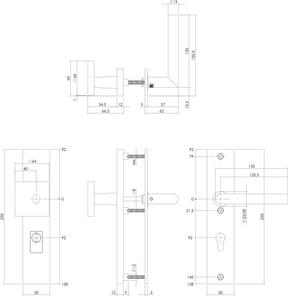 Intersteel Schutzbeschlag Haustür Griff/Drücker SKG*** mit PZ 92 mm und Kernziehschutz Schild rechteckig Edelstahl/Schwarz matt