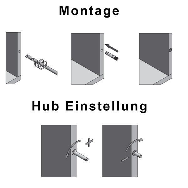 Einbohr-Druckschnäpper Tip On Drucktüröffner Türdämpfer Möbelschnäpper Grau lang Magnetspitze