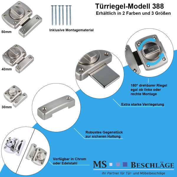 WC Toilette Schloss Türriegel Barrel Bolt Türschloss drehbar Edelstahl und Chrom