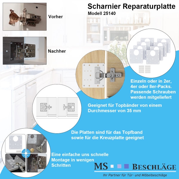 Scharnier Reparaturplatte Möbelverbinder Topfbandplatte Schrank Reparaturblech Edelstahl