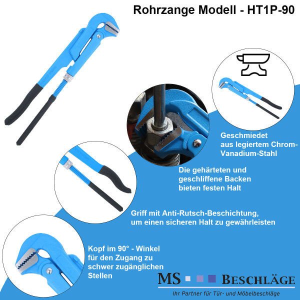 Högert Universalzange 90° abgewinkelt 560mm 2" Rohrzange Eckrohrzange Profi-Zange verstellbar