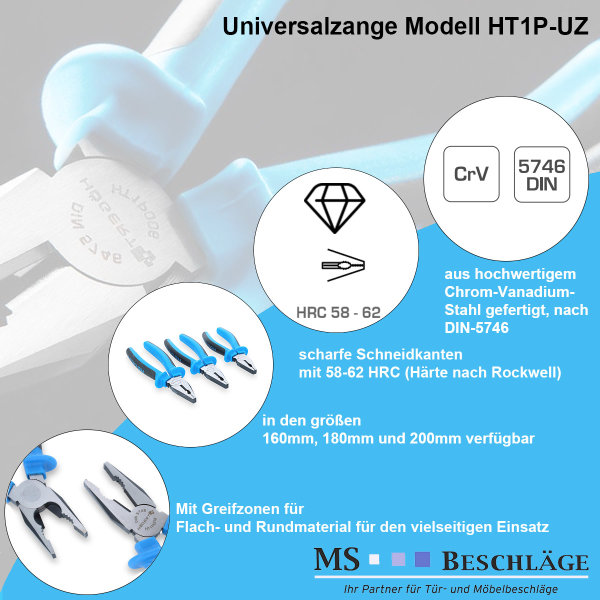 Kombizange Multifunktionszange Allzweckzange 2-Komponentengriff Kombinationszange CrV-Stahl 200mm