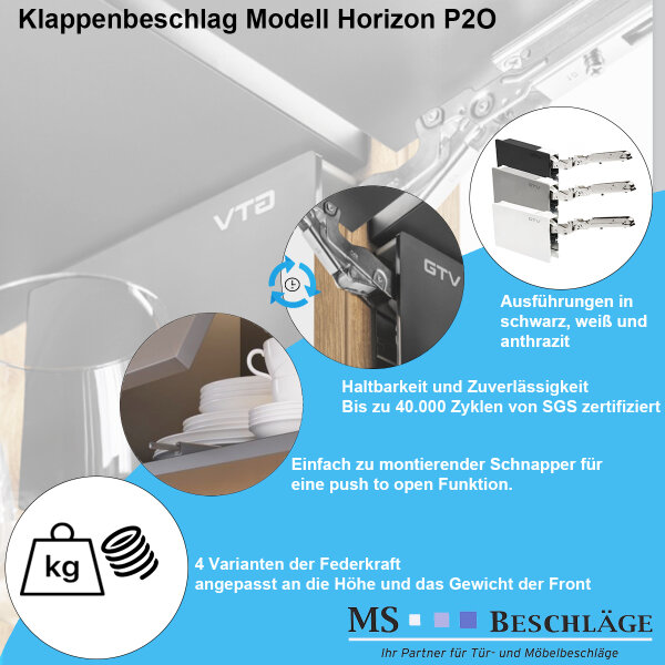 Klappenbeschlag grifflos Hochklappenbeschlag Push to Open Klappenstütze Möbelfronthalter Weiß 2000-4050