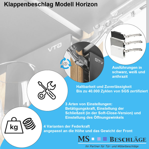 Soft Close Klappenbeschlag 1 Set Klappenlift Frontliftbeschlag Slow Motion Hochklappenbeschlag Weiß 1100-2250