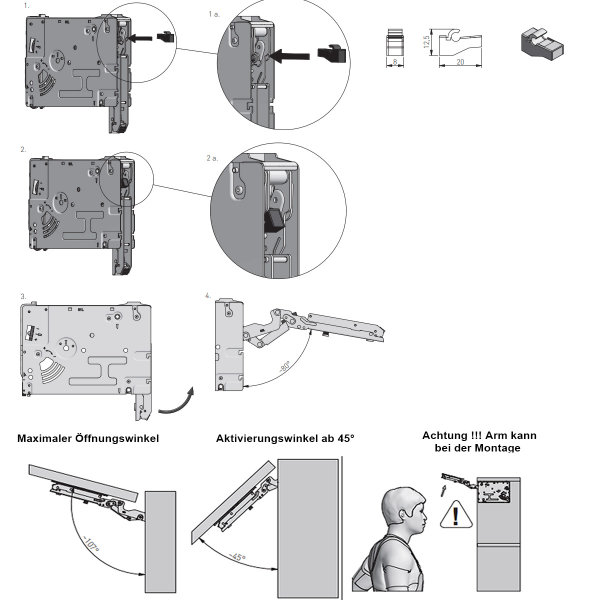 Soft Close Klappenbeschlag 1 Set Klappenlift Frontliftbeschlag Slow Motion Hochklappenbeschlag Weiß 1100-2250