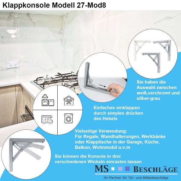 Regalhalter 3-stufig verstellbar 1 Paar Klappkonsolen Stahl Schwerlast Klappwinkel
