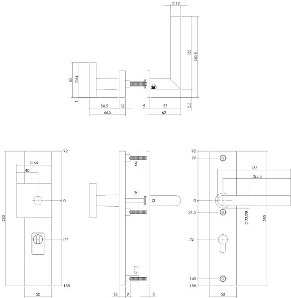 Intersteel SKG3 Sicherheitsbeschlag rechteckig 250x50mm Griff/Drücker Jura Profilzylinder Lochung 72mm mit Kernziehschutz edelstahl vibriert