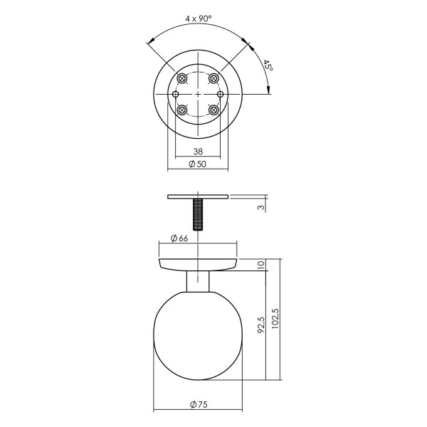 Intersteel Haustürknopf kugel ø75mm auf Hinterplatte ø66mm einseitiger Befestigung edelstahl vibriert