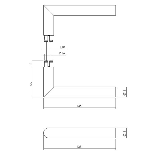 Intersteel Türgriff Jura mit Rosette massiv verdeckt 53x53x10mm mit Stütznocken PVD messing vibriert