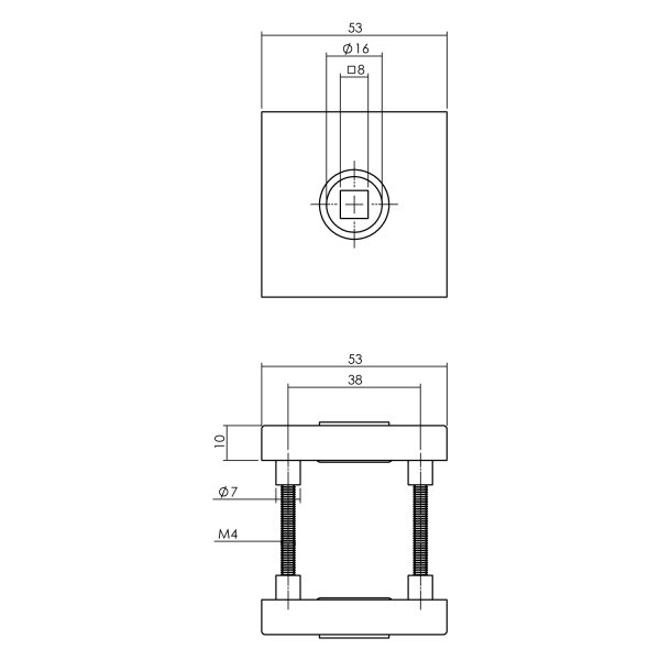 Intersteel Türgriff Jura mit Rosette massiv verdeckt 53x53x10mm mit Stütznocken PVD messing vibriert