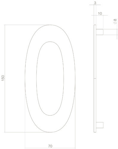 Intersteel Hausnummer 0 150mm PVD messing vibriert