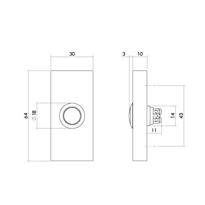 Intersteel Klingel rechteckig 65x30x10mm verdeckt PVD messing vibriert
