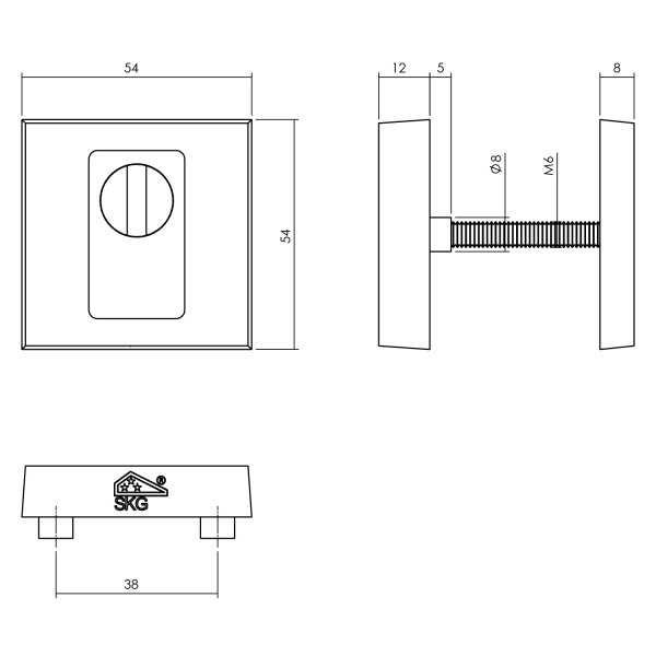 Intersteel SKG3 Sicherheitsrosetten quadratisch 54x54x12mm Profilzylinder Lochung mit Kernziehschutz PVD messing vibriert