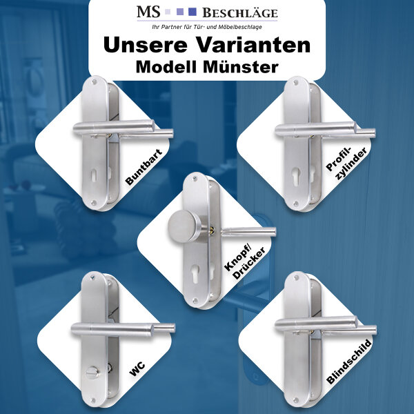Edelstahl Türbeschlag Langschild matt gebürstet – Mod. Münster  - Türdrücker - Renovierungsschild