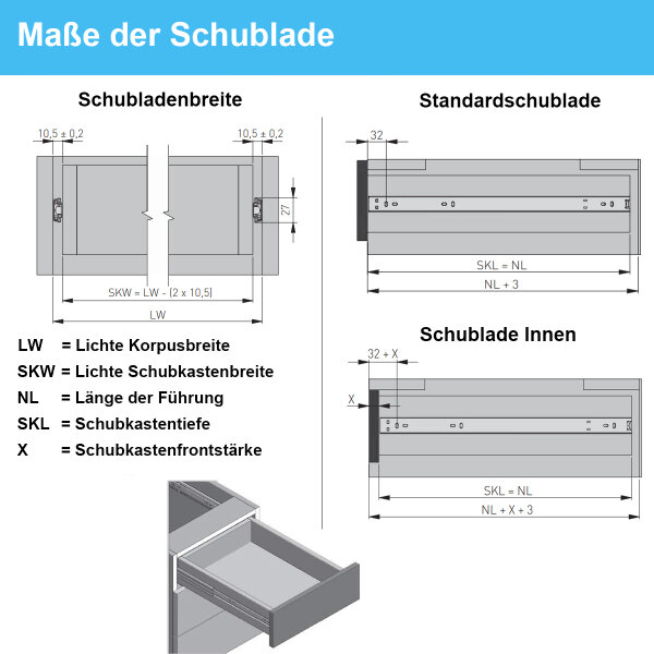 Set Schubladenschienen 27mm Höhe Teleskopauszug Teilauszug 15kg Traglast Kugelführung 350mm