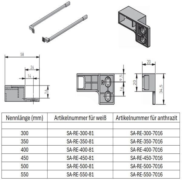 Längsreling für Schubladen Weiß 450mm Relingstangen - Einfach montierbar, stabil & langlebig