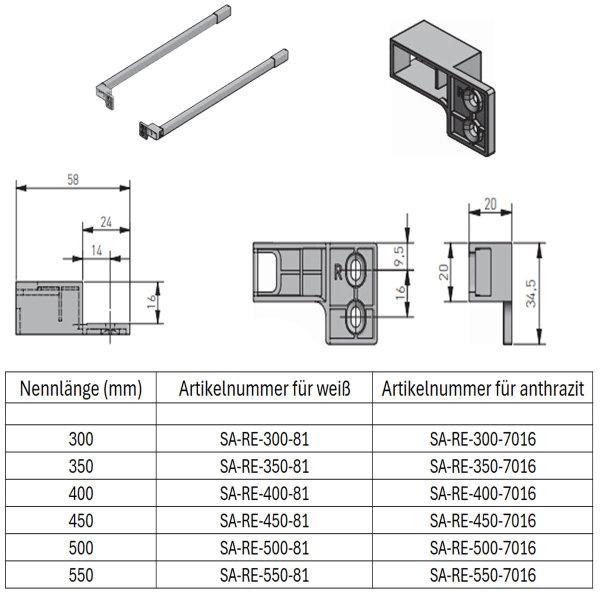 Längsreling für Schubladen Anthrazit 500mm Relingstangen - Einfach montierbar, stabil & langlebig