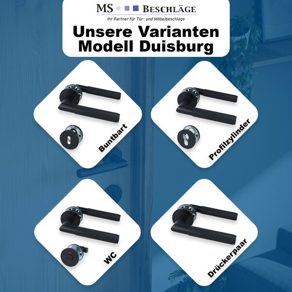 Türdrücker Set Schwarz Edelstahl - Rosettengarnitur für Innentüren - Türgriffgarnitur