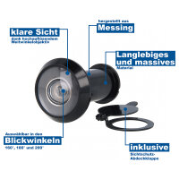 Türspion Schwarz Messing mit Sichtschutzklappe -...
