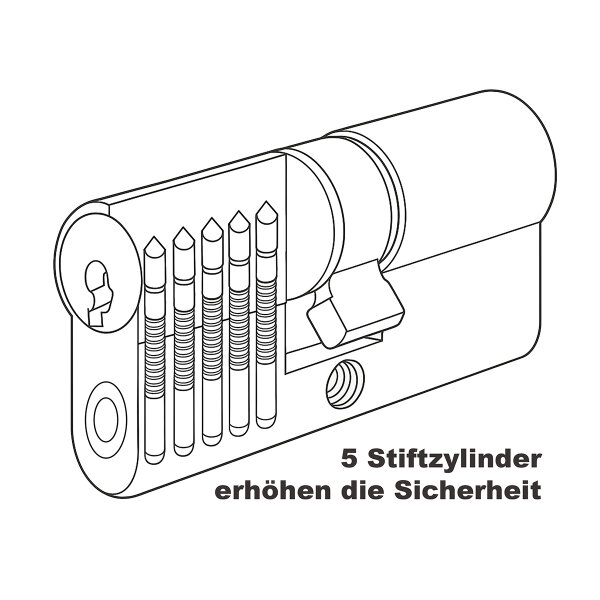 Profilzylinder Messing vernickelt – 5-Stift Türzylinder mit 3 Schlüsseln - 30/40mm verschiedenschließend