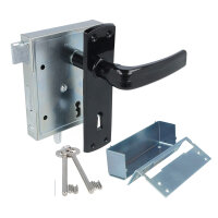 Kastenschloss mit schwarzem Drückerpaar und...