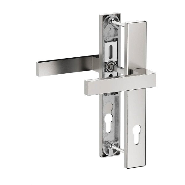 Eckige Schmalrahmen-Langschildgarnitur aus Aluminium in Edelstahl-Optik - PZ 92mm Türdrücker