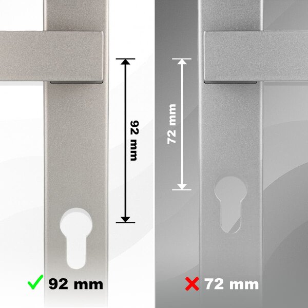 Eckige Schmalrahmen-Langschildgarnitur aus Aluminium in Edelstahl-Optik - PZ 92mm Türdrücker