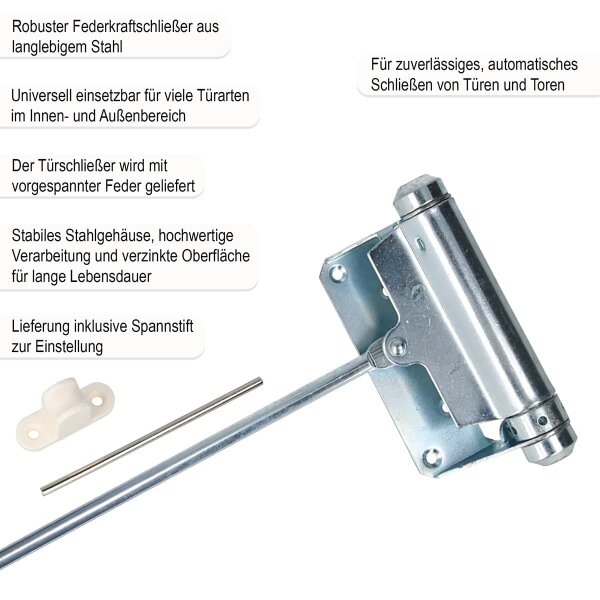 Stangentürschließer bis 40 kg aus Stahl – Türschließer einstellbare Federkraft DIN links rechts