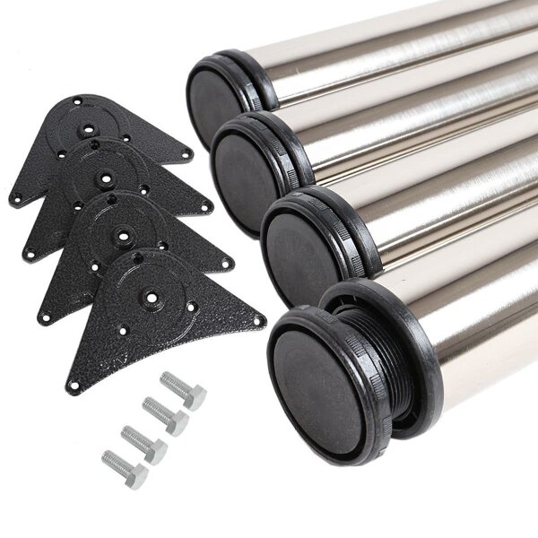Tischbeine 4er Set rund Ø60mm - Metall Edelstahl Optik höhenverstellbare Tischfüße 710mm