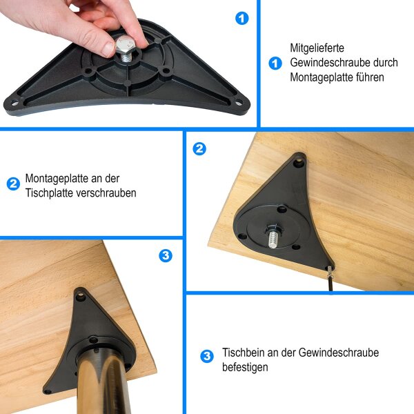 Tischbeine 4er Set rund Ø60mm - Metall Edelstahl Optik höhenverstellbare Tischfüße 710mm