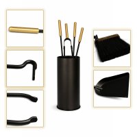 Kaminbesteck 5-teilig Schwarz mit Messinggriffen -...
