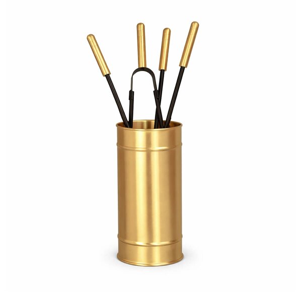 Design Kamingarnitur Messing matt gebürstet - Kaminbesteck 2-farbig - Kaminset Ofenset Schwarz gold