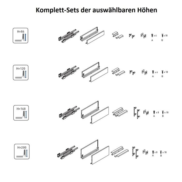 Schubladensystem Push to Open Weiß - Vollauszug Unterflurführung 40kg - Schubkastensystem grifflos