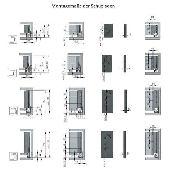 Schubladensystem Push to Open Weiß - Vollauszug Unterflurführung 40kg - Schubkastensystem grifflos