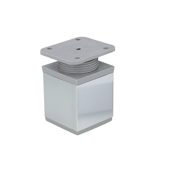 Möbelfuß höhenverstellbar Chrom glänzend - Möbelbein Höhe 50mm eckig - Möbelstempel Aluminium