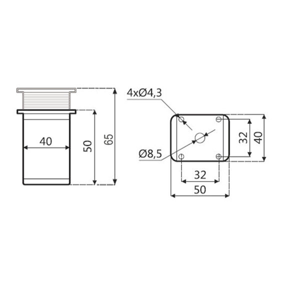Möbelfuß höhenverstellbar Chrom glänzend - Möbelbein Höhe 50mm eckig - Möbelstempel Aluminium